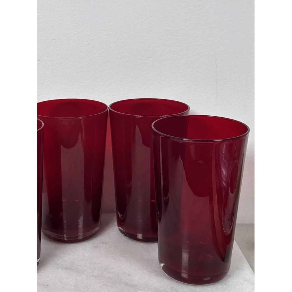 Set Of 3 Vintage Anchor Hocking Royal Ruby Red Glass  5.5"Flat Tumblers